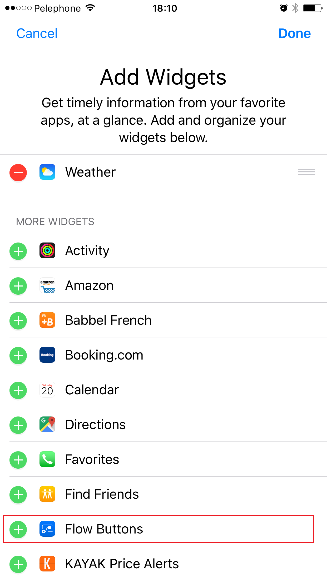 iOS add widgets screen